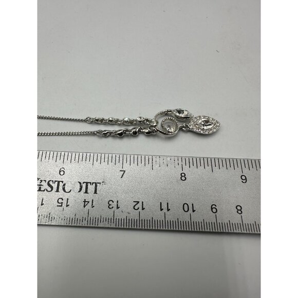 Givenchy Necklace Silver Tone Rhinestone Crystal Swirl Drop Pendant 16.5 Inch - Picture 8 of 9